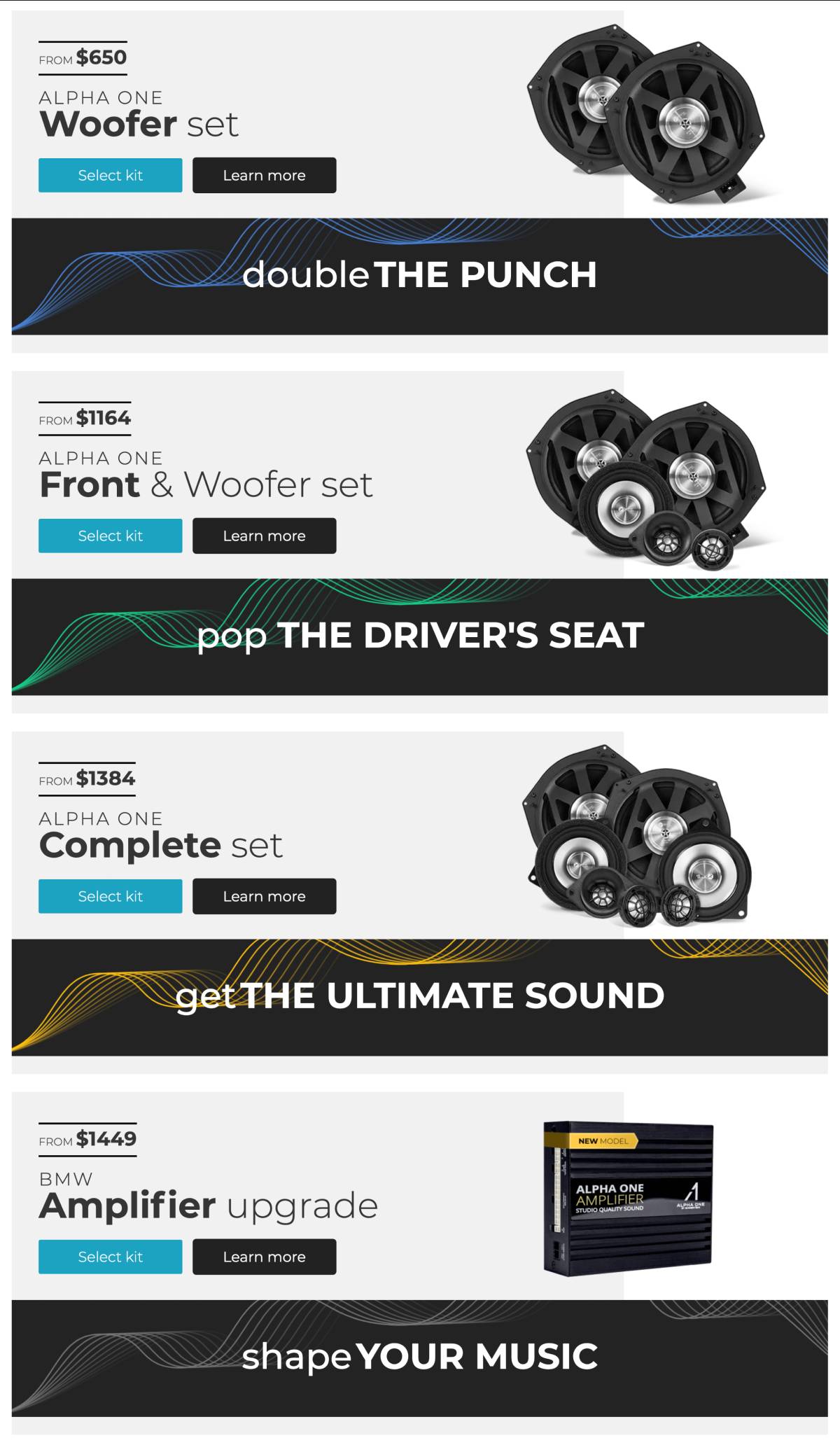 Available personalized sound system options