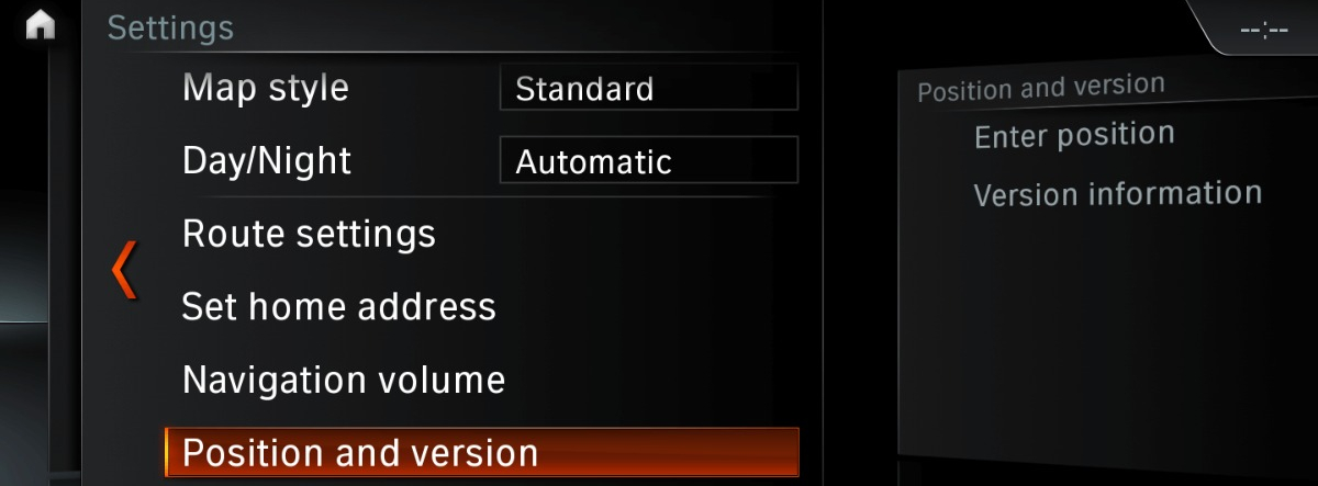 BMW navigation position and version 